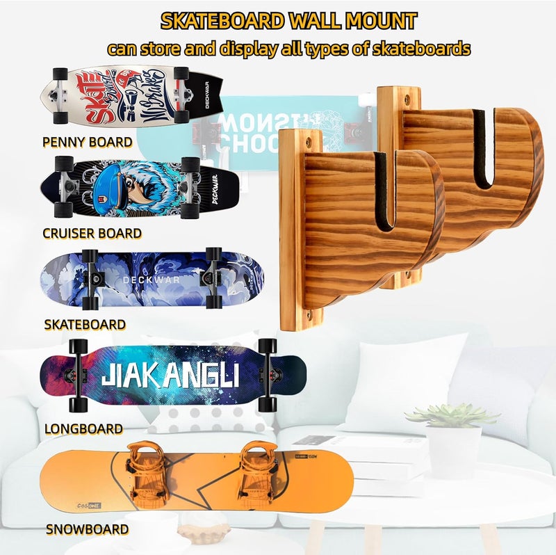 BiJun Skateboard Wall Mount, Snowboard Wall Mount Display, Acrylic Horizontal Skateboards Rack, Skateboard Storage Hanger (Retro) - Image 3